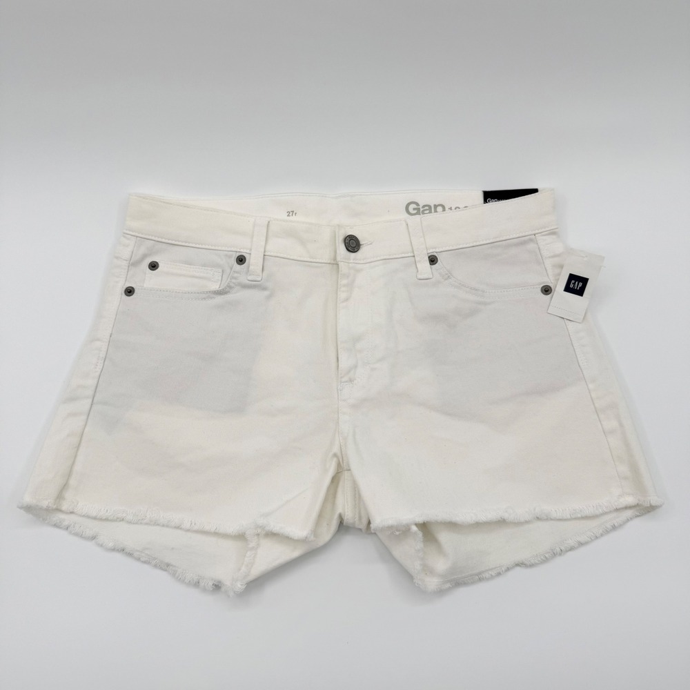 Gap 1969 Authentic Summer Shorts White Mid Rise Stretch Raw Hem 27 177943-00-1